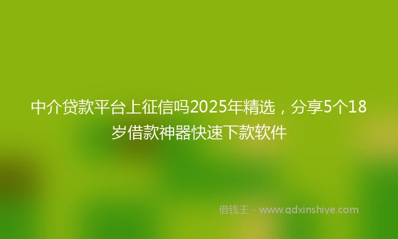 中介贷款平台上征信吗2025年精选，分享5个18岁借款神器快速下款软件