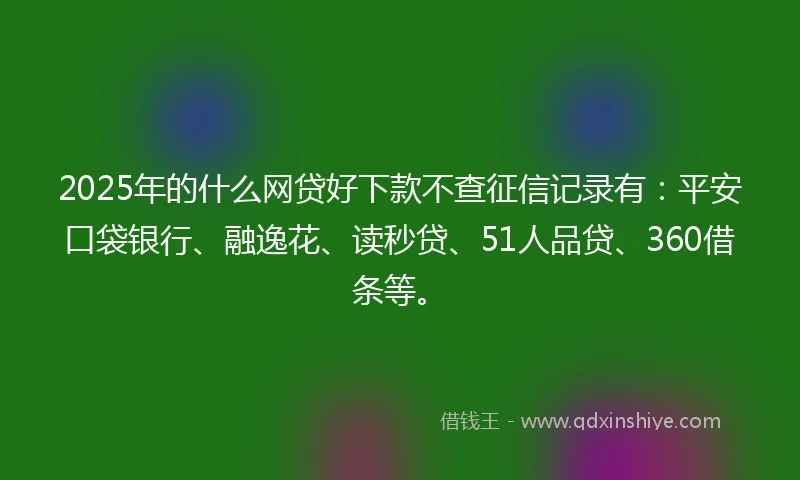 2025年的什么网贷好下款不查征信记录有：平安口袋银行、融逸花、读秒贷、51人品贷、360借条等。