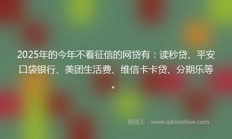 2025年的今年不看征信的网贷有：读秒贷、平安口袋银行、美团生活费、维信卡卡贷、分期乐等。