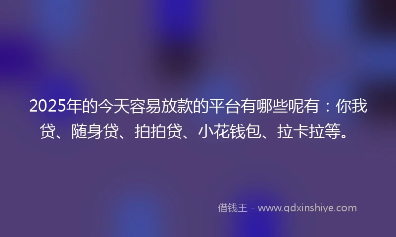 2025年的今天容易放款的平台有哪些呢有：你我贷、随身贷、拍拍贷、小花钱包、拉卡拉等。