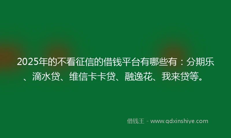 2025年的不看征信的借钱平台有哪些有：分期乐、滴水贷、维信卡卡贷、融逸花、我来贷等。
