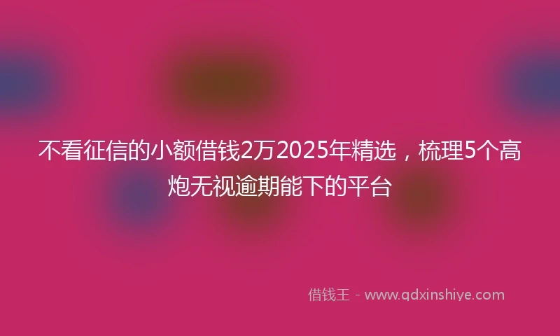不看征信的小额借钱2万2025年精选，梳理5个高炮无视逾期能下的平台