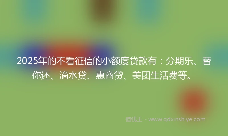 2025年的不看征信的小额度贷款有：分期乐、替你还、滴水贷、惠商贷、美团生活费等。