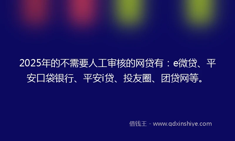 2025年的不需要人工审核的网贷有：e微贷、平安口袋银行、平安i贷、投友圈、团贷网等。