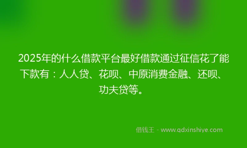 2025年的什么借款平台最好借款通过征信花了能下款有：人人贷、花呗、中原消费金融、还呗、功夫贷等。