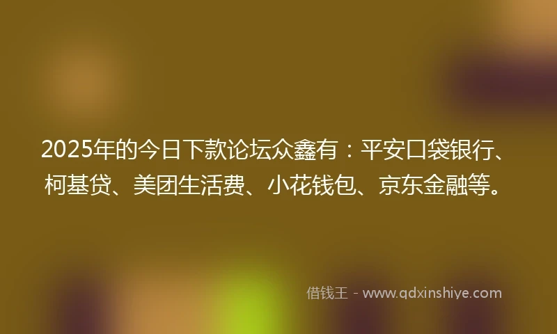 2025年的今日下款论坛众鑫有：平安口袋银行、柯基贷、美团生活费、小花钱包、京东金融等。