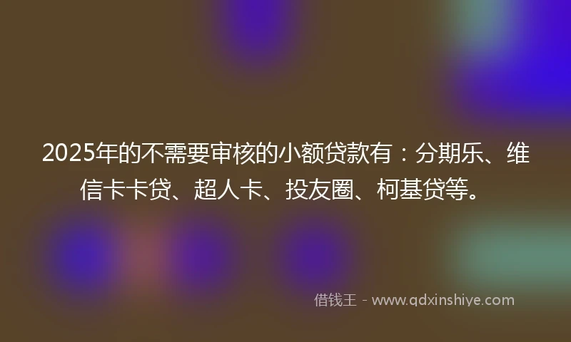 2025年的不需要审核的小额贷款有：分期乐、维信卡卡贷、超人卡、投友圈、柯基贷等。