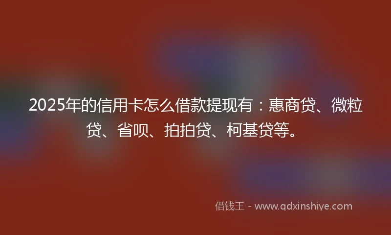 2025年的信用卡怎么借款提现有：惠商贷、微粒贷、省呗、拍拍贷、柯基贷等。