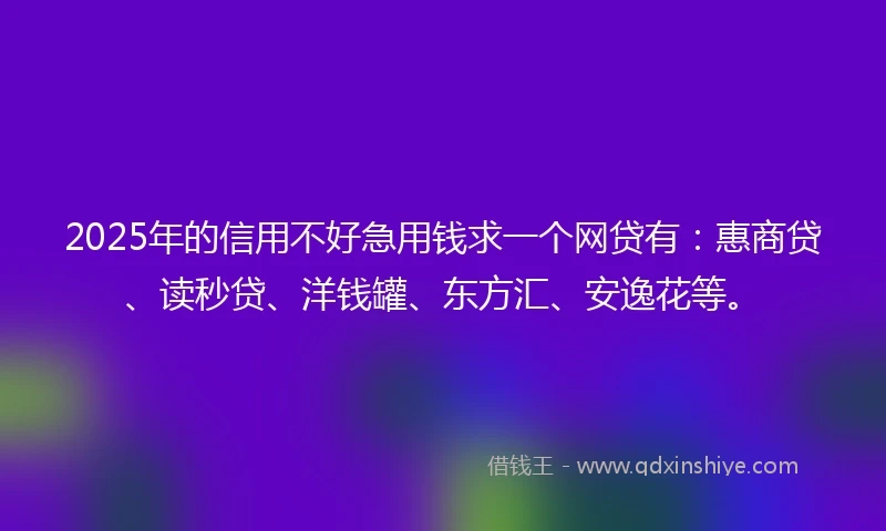 2025年的信用不好急用钱求一个网贷有：惠商贷、读秒贷、洋钱罐、东方汇、安逸花等。