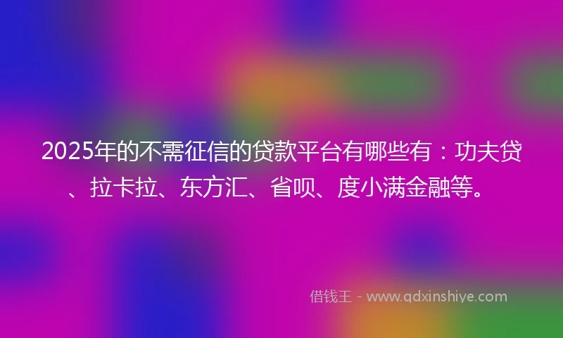 2025年的不需征信的贷款平台有哪些有：功夫贷、拉卡拉、东方汇、省呗、度小满金融等。