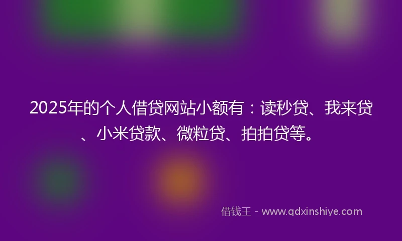 2025年的个人借贷网站小额有：读秒贷、我来贷、小米贷款、微粒贷、拍拍贷等。