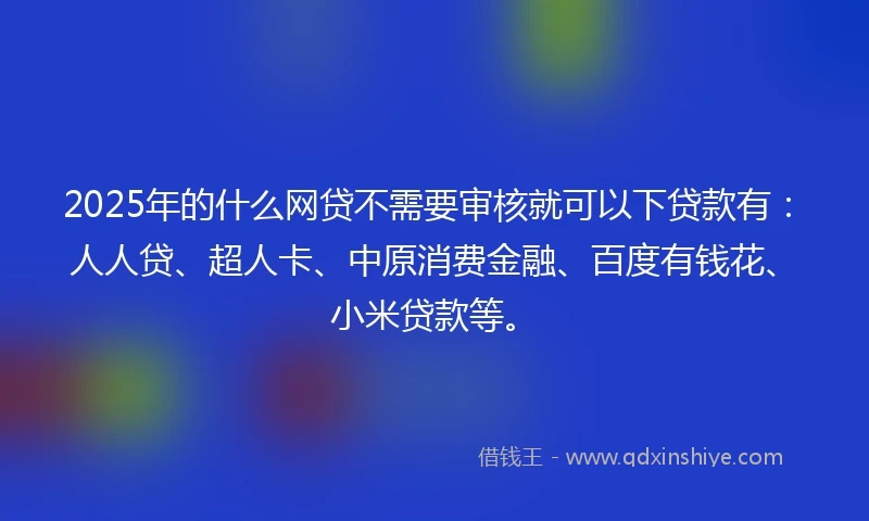 2025年的什么网贷不需要审核就可以下贷款有：人人贷、超人卡、中原消费金融、百度有钱花、小米贷款等。
