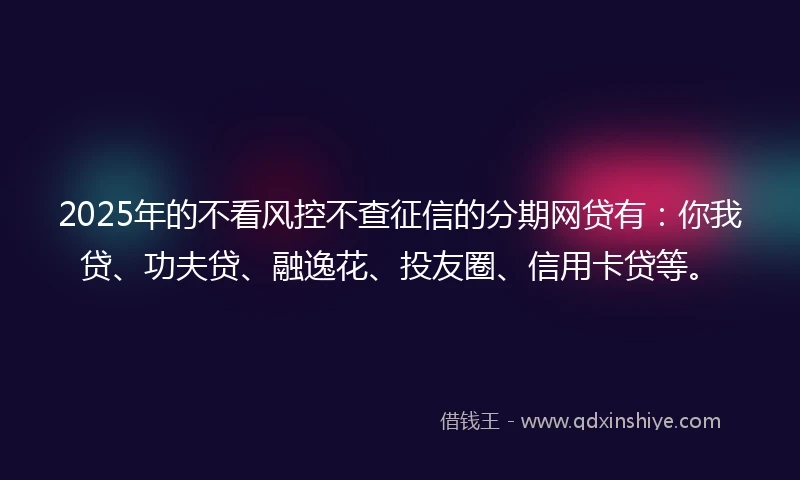 2025年的不看风控不查征信的分期网贷有：你我贷、功夫贷、融逸花、投友圈、信用卡贷等。