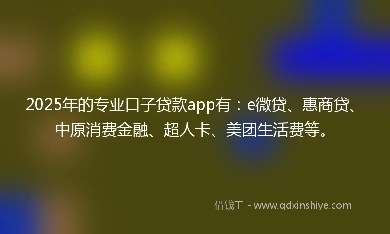 2025年的专业口子贷款app有：e微贷、惠商贷、中原消费金融、超人卡、美团生活费等。
