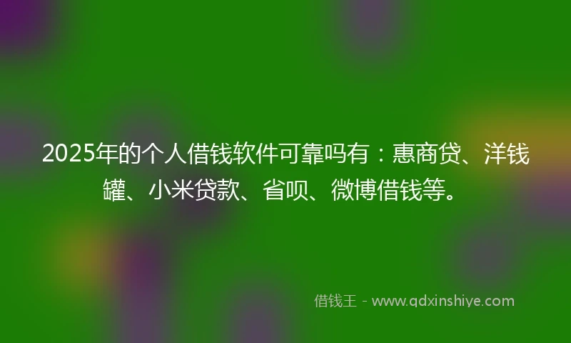 2025年的个人借钱软件可靠吗有：惠商贷、洋钱罐、小米贷款、省呗、微博借钱等。