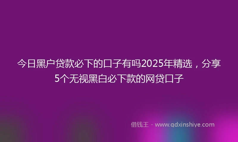 今日黑户贷款必下的口子有吗2025年精选，分享5个无视黑白必下款的网贷口子