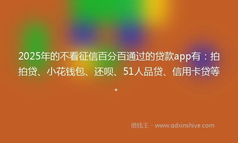 2025年的不看征信百分百通过的贷款app有：拍拍贷、小花钱包、还呗、51人品贷、信用卡贷等。