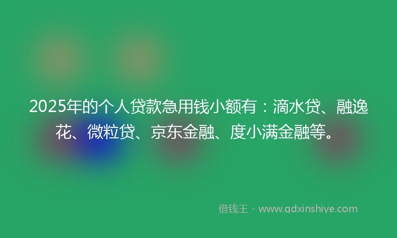 2025年的个人贷款急用钱小额有：滴水贷、融逸花、微粒贷、京东金融、度小满金融等。