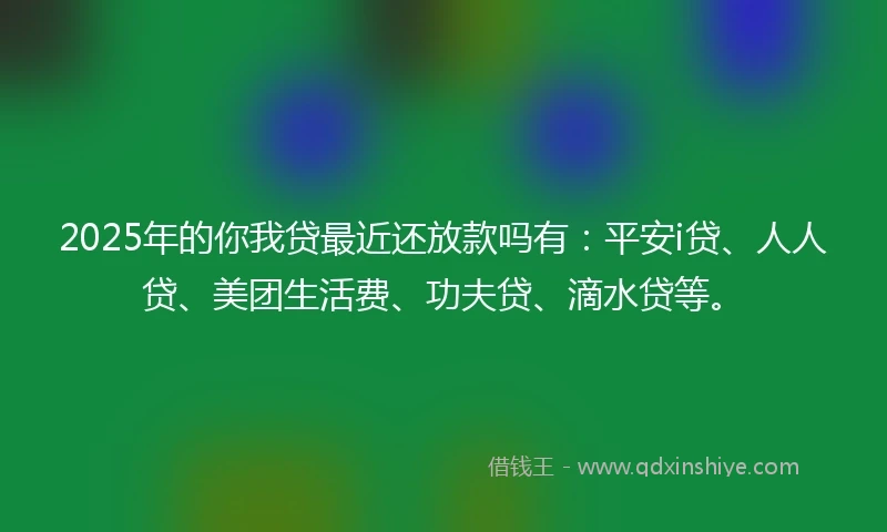 2025年的你我贷最近还放款吗有：平安i贷、人人贷、美团生活费、功夫贷、滴水贷等。