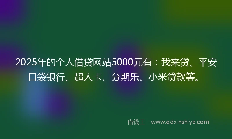 2025年的个人借贷网站5000元有：我来贷、平安口袋银行、超人卡、分期乐、小米贷款等。