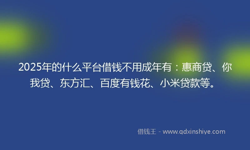 2025年的什么平台借钱不用成年有：惠商贷、你我贷、东方汇、百度有钱花、小米贷款等。