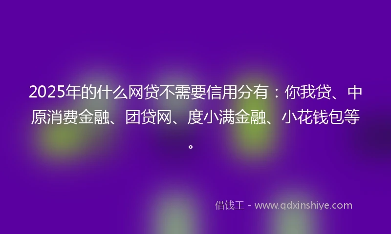 2025年的什么网贷不需要信用分有：你我贷、中原消费金融、团贷网、度小满金融、小花钱包等。