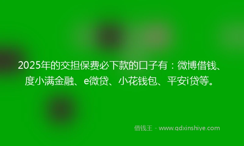 2025年的交担保费必下款的口子有：微博借钱、度小满金融、e微贷、小花钱包、平安i贷等。