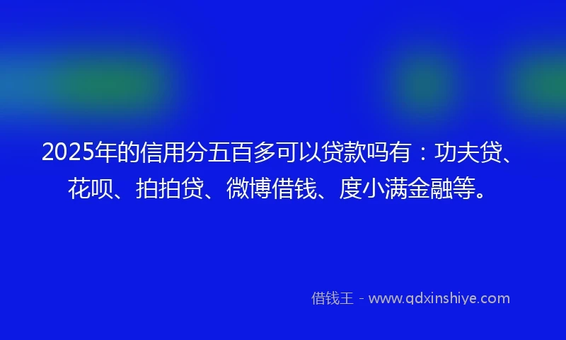 2025年的信用分五百多可以贷款吗有：功夫贷、花呗、拍拍贷、微博借钱、度小满金融等。
