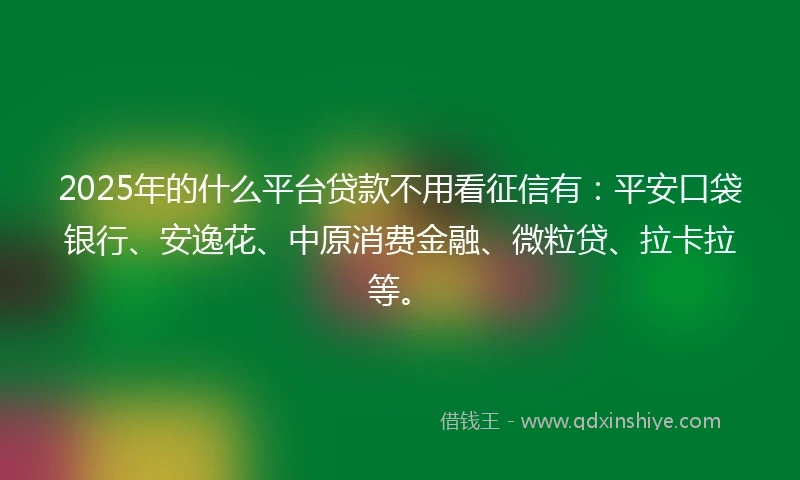 2025年的什么平台贷款不用看征信有：平安口袋银行、安逸花、中原消费金融、微粒贷、拉卡拉等。