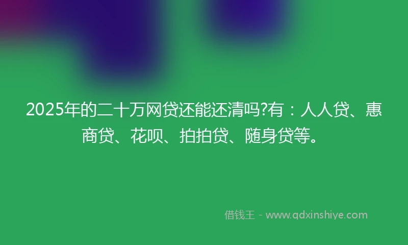 2025年的二十万网贷还能还清吗?有：人人贷、惠商贷、花呗、拍拍贷、随身贷等。