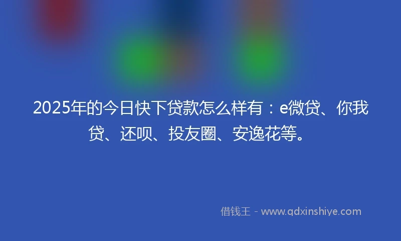 2025年的今日快下贷款怎么样有：e微贷、你我贷、还呗、投友圈、安逸花等。