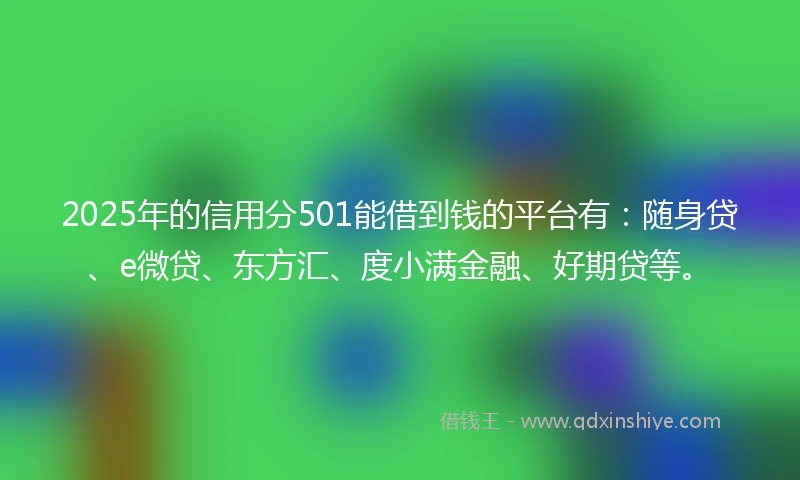 2025年的信用分501能借到钱的平台有：随身贷、e微贷、东方汇、度小满金融、好期贷等。