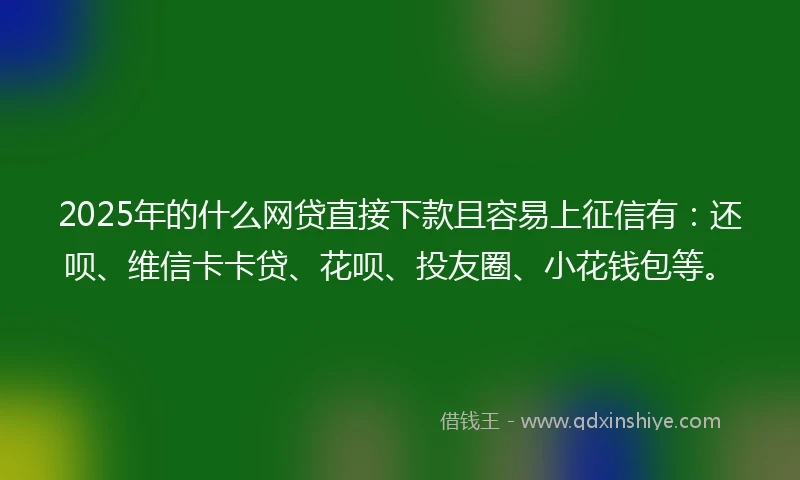 2025年的什么网贷直接下款且容易上征信有：还呗、维信卡卡贷、花呗、投友圈、小花钱包等。