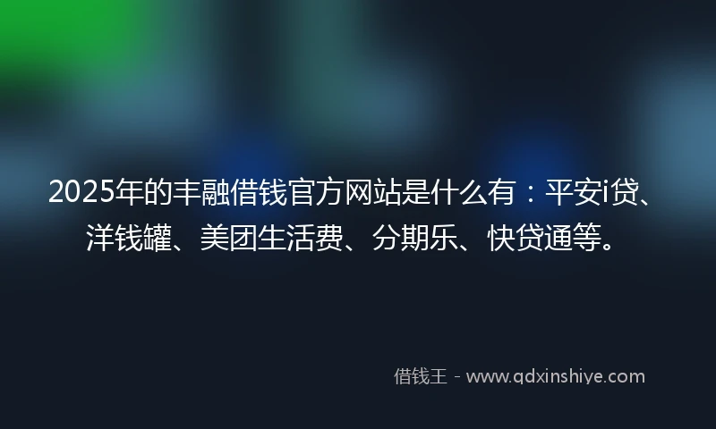 2025年的丰融借钱官方网站是什么有：平安i贷、洋钱罐、美团生活费、分期乐、快贷通等。