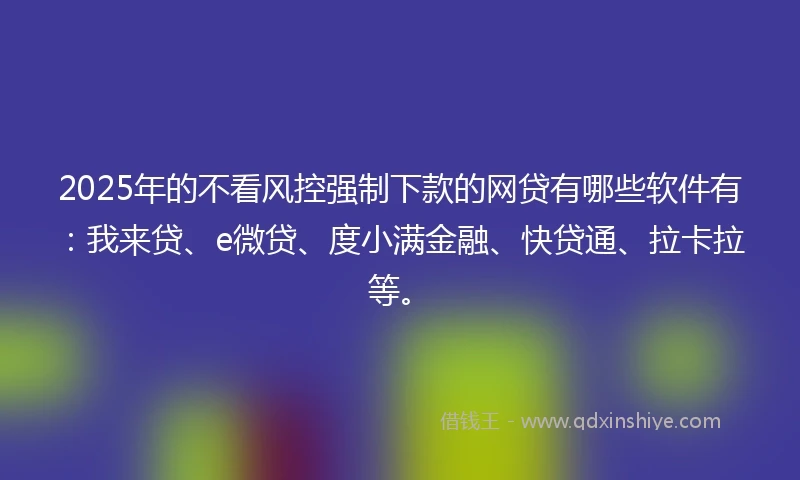 2025年的不看风控强制下款的网贷有哪些软件有：我来贷、e微贷、度小满金融、快贷通、拉卡拉等。