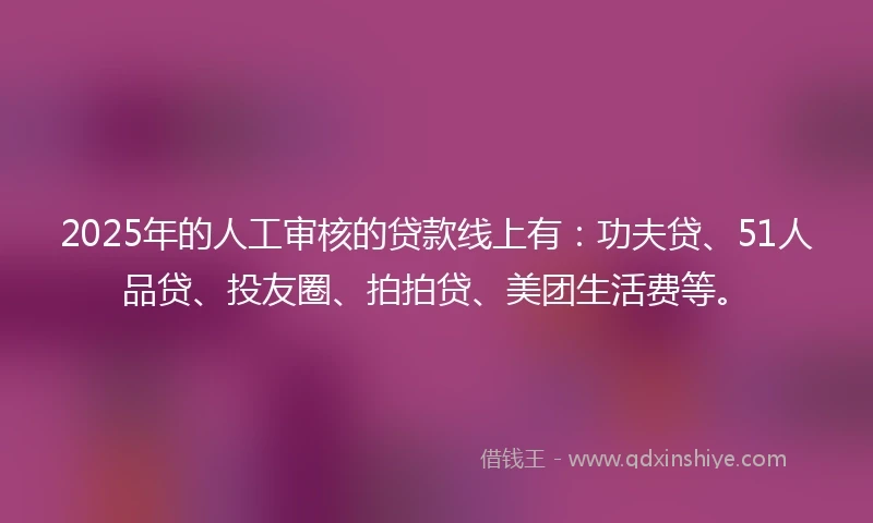 2025年的人工审核的贷款线上有：功夫贷、51人品贷、投友圈、拍拍贷、美团生活费等。
