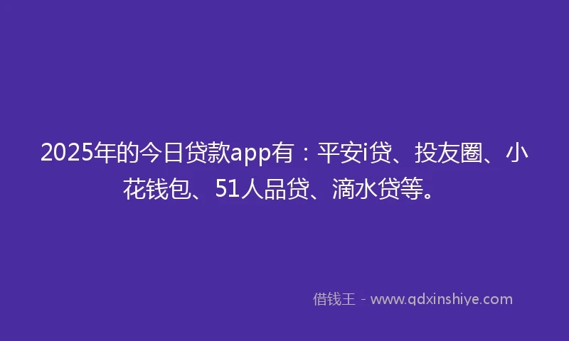 2025年的今日贷款app有：平安i贷、投友圈、小花钱包、51人品贷、滴水贷等。