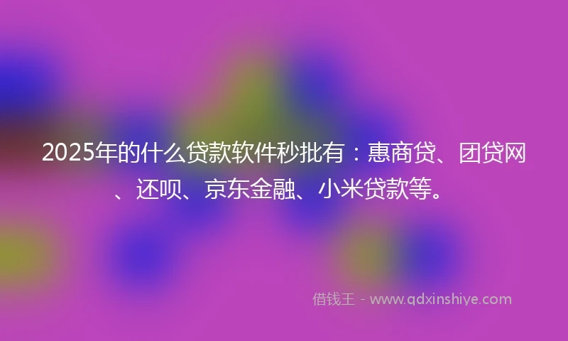 2025年的什么贷款软件秒批有：惠商贷、团贷网、还呗、京东金融、小米贷款等。