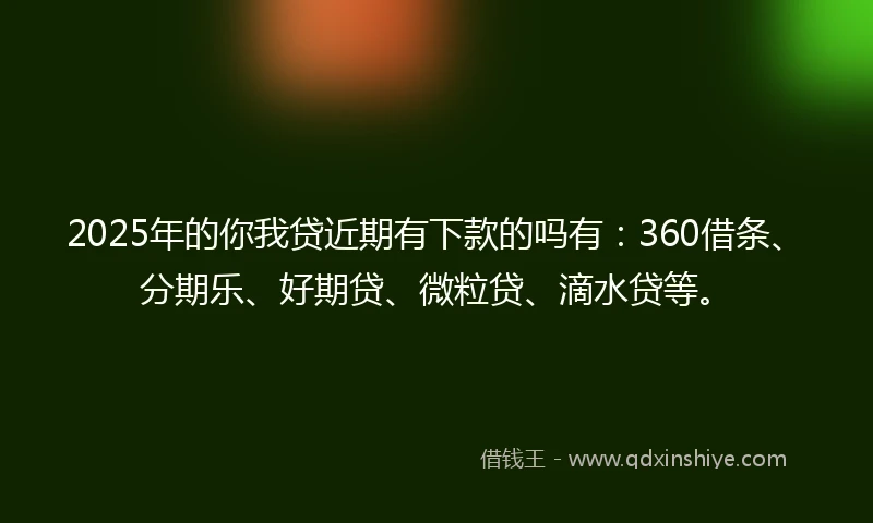 2025年的你我贷近期有下款的吗有：360借条、分期乐、好期贷、微粒贷、滴水贷等。