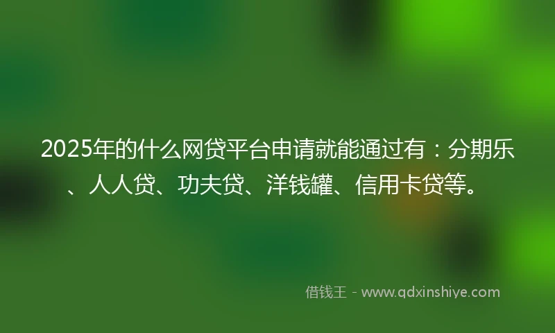 2025年的什么网贷平台申请就能通过有：分期乐、人人贷、功夫贷、洋钱罐、信用卡贷等。