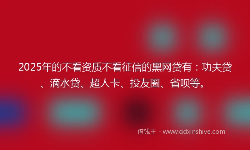 2025年的不看资质不看征信的黑网贷有：功夫贷、滴水贷、超人卡、投友圈、省呗等。