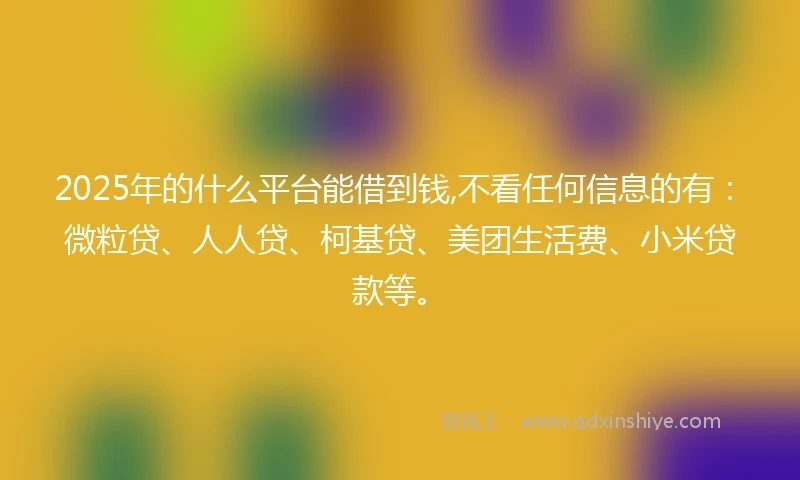 2025年的什么平台能借到钱,不看任何信息的有：微粒贷、人人贷、柯基贷、美团生活费、小米贷款等。