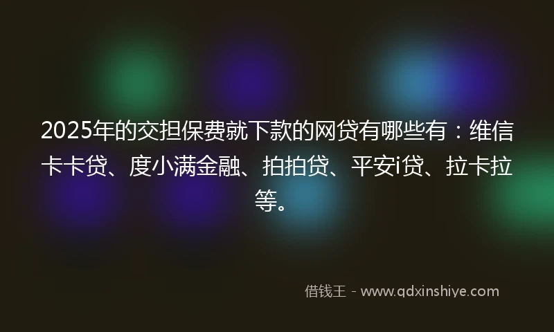 2025年的交担保费就下款的网贷有哪些有：维信卡卡贷、度小满金融、拍拍贷、平安i贷、拉卡拉等。