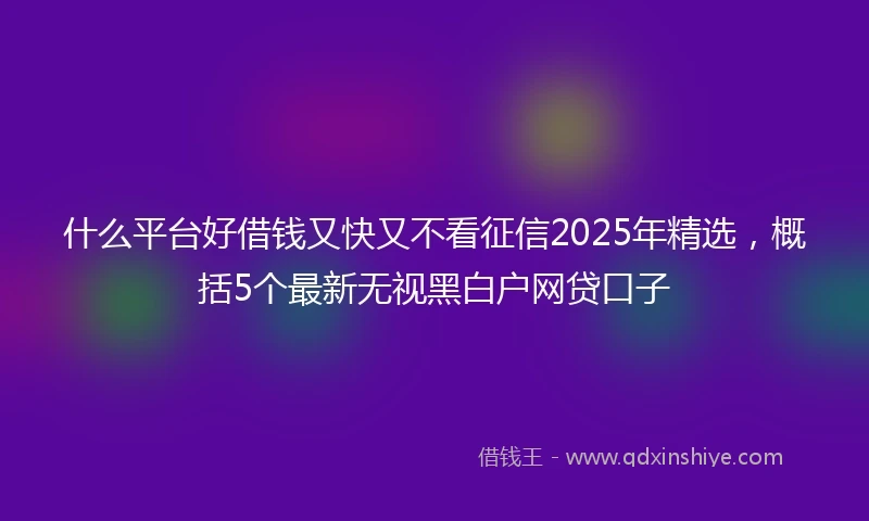 什么平台好借钱又快又不看征信2025年精选，概括5个最新无视黑白户网贷口子
