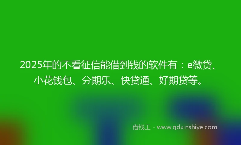2025年的不看征信能借到钱的软件有：e微贷、小花钱包、分期乐、快贷通、好期贷等。