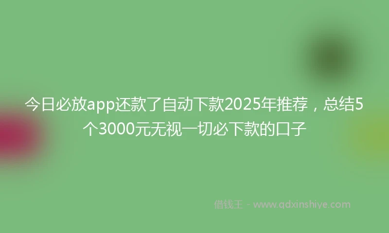 今日必放app还款了自动下款2025年推荐，总结5个3000元无视一切必下款的口子