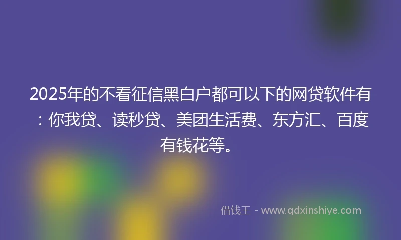2025年的不看征信黑白户都可以下的网贷软件有：你我贷、读秒贷、美团生活费、东方汇、百度有钱花等。