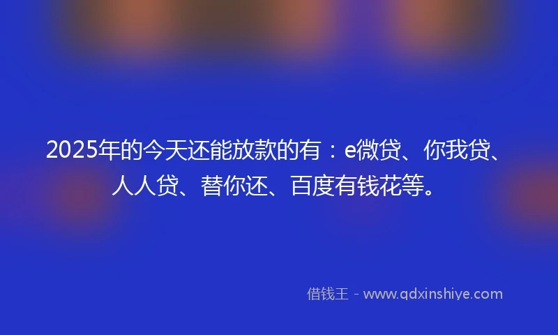 2025年的今天还能放款的有：e微贷、你我贷、人人贷、替你还、百度有钱花等。
