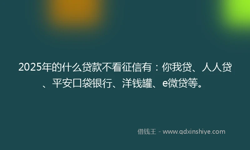 2025年的什么贷款不看征信有：你我贷、人人贷、平安口袋银行、洋钱罐、e微贷等。