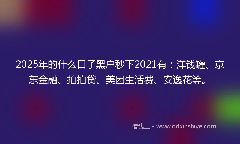 2025年的什么口子黑户秒下2021有：洋钱罐、京东金融、拍拍贷、美团生活费、安逸花等。